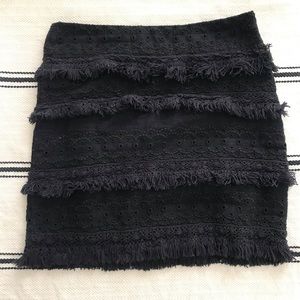 HD Paris Anthropologie Black Eyelet Boho Mini Fringe Skirt 0